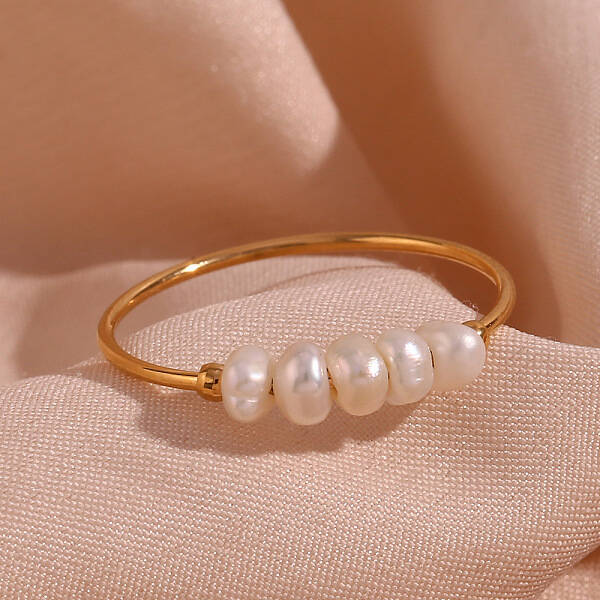 Nuggets Stainless Steel & Natural Freshwater Pearl Beads Finger Rings