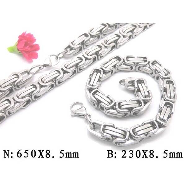 Tarnish Resistant 201 Stainless Steel Byzantine Chain Bracelet & Necklace Jewelry Sets