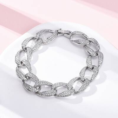 Brass Micro Pave Clear Cubic Zirconia Curb Chain Bracelets for Women