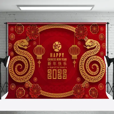 Aperturee Happy Red Zodiac Snake Chinese New Year Backdrop - Aperturee