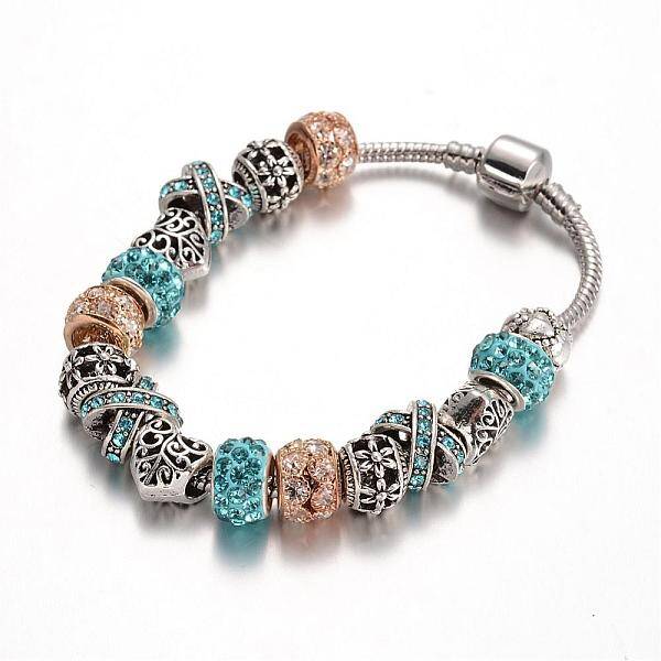 Alloy Rhinestone Bead European Bracelets