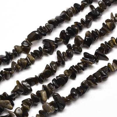 Natural Golden Sheen Obsidian Chip Bead Strands