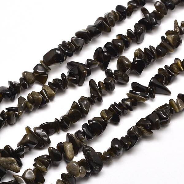 Natural Golden Sheen Obsidian Chip Bead Strands