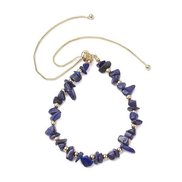 Adjustable Natural Lapis Lazuli Chips Beaded Slider Bracelets for Women