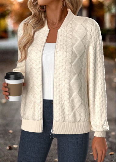 Modlily Beige Tummy Coverage Long Sleeve Stand Collar Jacket - XL