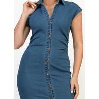 HALLIE MID DENIM COLLARED NECK BUTTON DOWN STRETCH DRESS