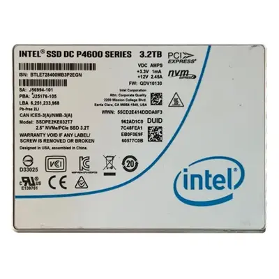 SSDPE2KE032T7 Intel DC P4600 3.2TB Triple-Level Cell PCI Express 3.1 x4 NVMe U.2 2.5-Inch Solid State Drive
