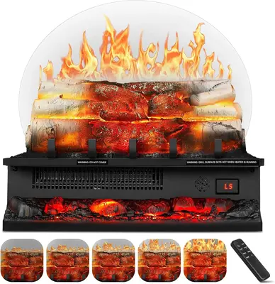 R.W.FLAME Electric Fireplace Log Heater,Remote Control, Adjustable Flame Brightness, Realistic Ember Bed, Overheat Protection...