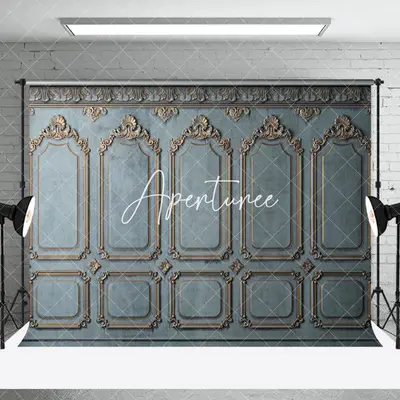 Retro Luxury Blue Gold Interior Wall Photo Backdrop - Aperturee