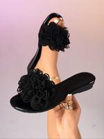 Women's Fashionable Flower Decorated Platform Sandals, Sliders for Women, Casual Comfortable Sandals for Summer, Female All-m...