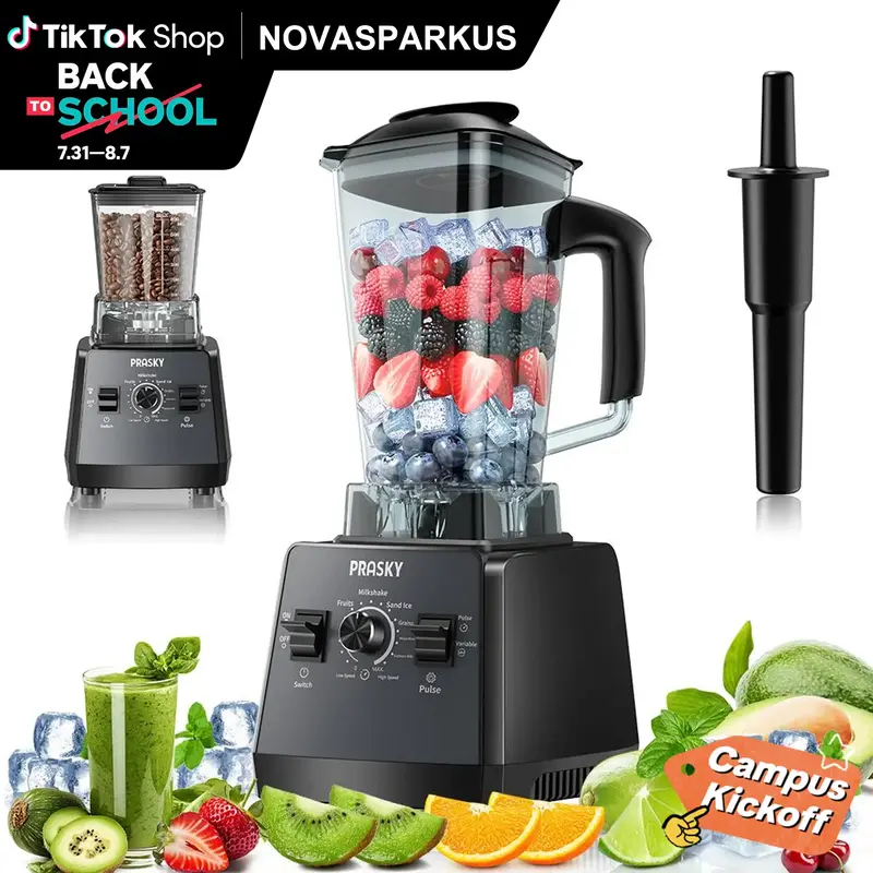 Prasky Pro 3L/102oz Blender, 2 Cups Smoothies Blenders, PRASKY Max.2400Watts/1000Watts Blender and Grinder Combo 25000RPM Pow...
