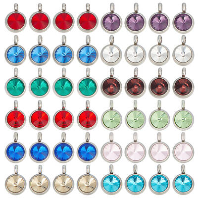 48Pcs 12 Colors 304 Stainless Steel Rhinestone Charms