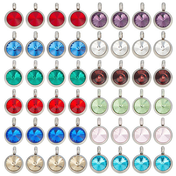48Pcs 12 Colors 304 Stainless Steel Rhinestone Charms