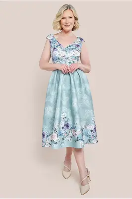 Goddiva Sweetheart Floral Midi Dress - Sage Green