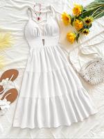 Women's Plain Ruffle Trim   Cami Dress, Casual Spaghetti Strap A Line Dress for Summer, Ladies Clothes for Beach Holiday Vaca...