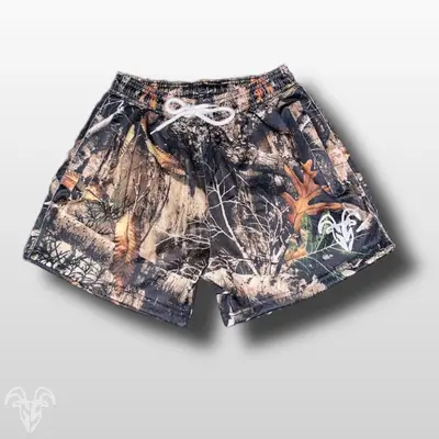 Men's Goat Strength Mesh Shorts / Men's Shorts 5 inch inseam CAMO Shorts Gym Breathable Elastic Workout | Realistic camouflag...