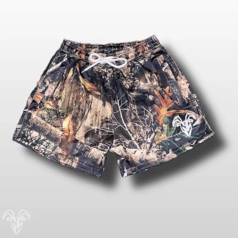 Men's Goat Strength Mesh Shorts / Men's Shorts 5 inch inseam CAMO Shorts Gym Breathable Elastic Workout | Realistic camouflag...