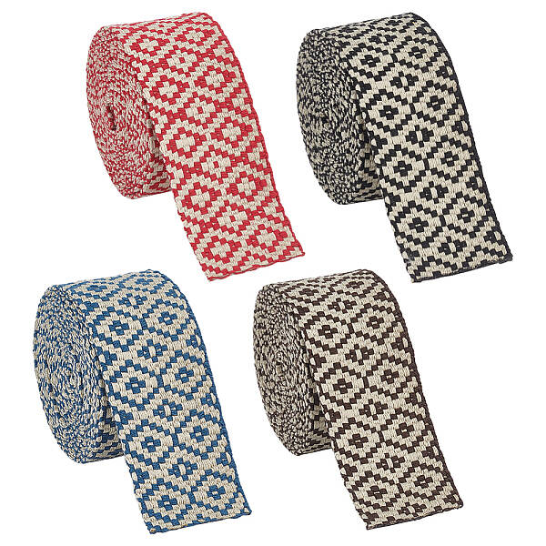 4 Strands 4 Colors Polycotton Rhombus Print Jacquard Ribbons