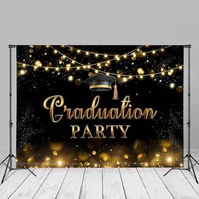 Sparkling Black Bokeh Graduation Party Photo Backdrop - Aperturee