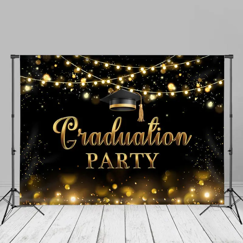 Sparkling Black Bokeh Graduation Party Photo Backdrop - Aperturee