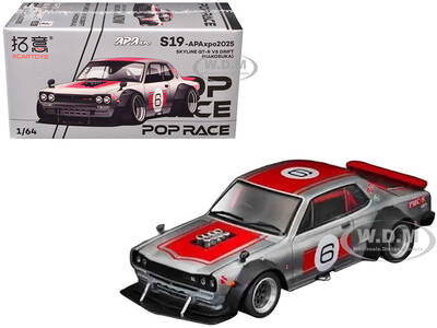Skyline GT-R V8 Drift Hakosuka RHD (Right Hand Drive) #6 Silver Metallic with Red Stripes APA XPO 2025 Exclusive 1/64 Die...
