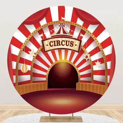 Red White Striped Circus Tent Round Party Backdrop - Aperturee