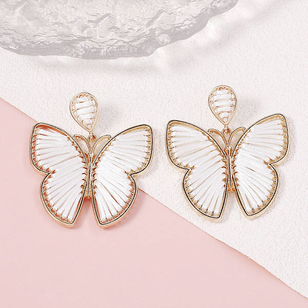 Bohemian Ethnic Style Alloy Frame Cotton Thread Woven Butterfly Stud Dangle Earrings for Women