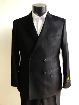 Four Button Double breasted Suit - Black Slim Fi Suits Double Breasted Suit