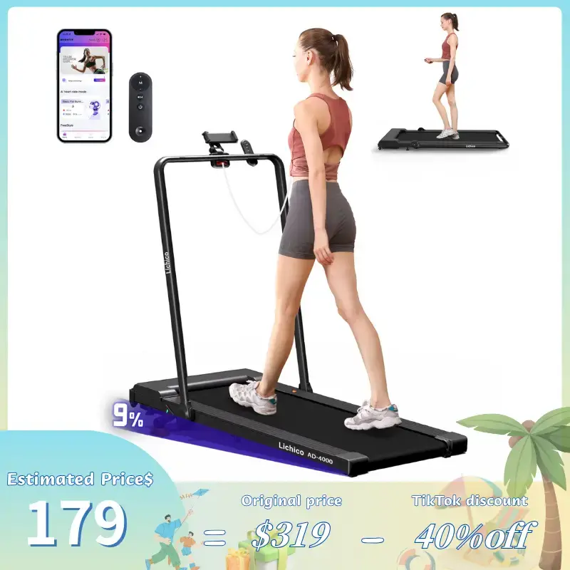 8.7MPH LICHICO Treadmill with 4-Level Incline, Flat/Incline Modes, Remote Control, Quiet Motor, Stable 2-in-1 Running Machine...