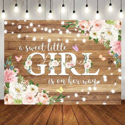 Aperturee Floral Lighted Sweet Little Girl Wooden Backdrop, 5X3FT(1.5X1M), 15.07 USD, baby shower backdrops, LH0G850-E