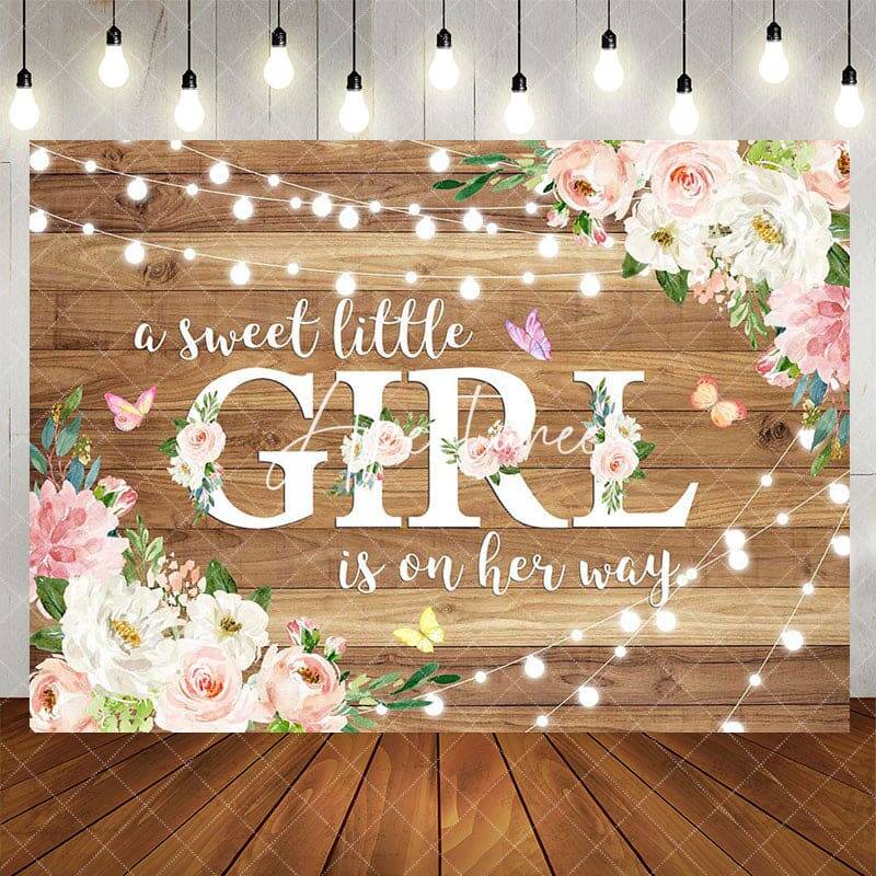 Aperturee Floral Lighted Sweet Little Girl Wooden Backdrop, 5X3FT(1.5X1M), 15.07 USD, baby shower backdrops, LH0G850-E