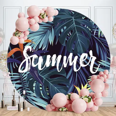 Aperturee Circle Summer Green Leaves Round Birthday Backdrop