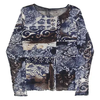 Womens Printed Top Blue Long Sleeve Crazy Pattern M
