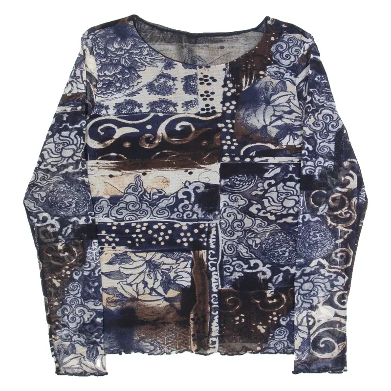 Womens Printed Top Blue Long Sleeve Crazy Pattern M