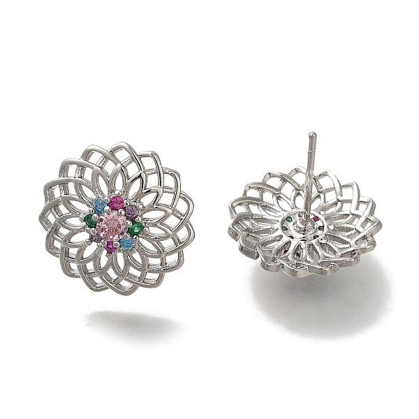 Brass Micro Pave Cubic Zirconia Stud Earrings for Women