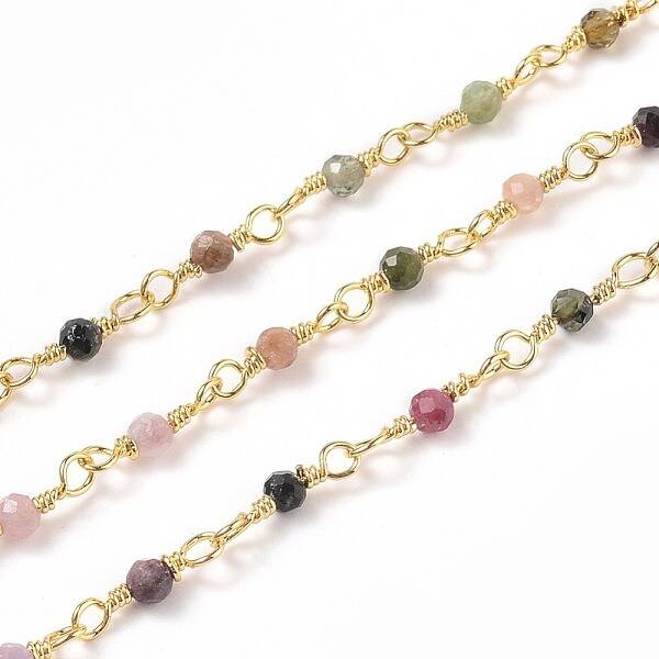 3.28 Feet Natural Tourmaline Handmade Beaded Chains