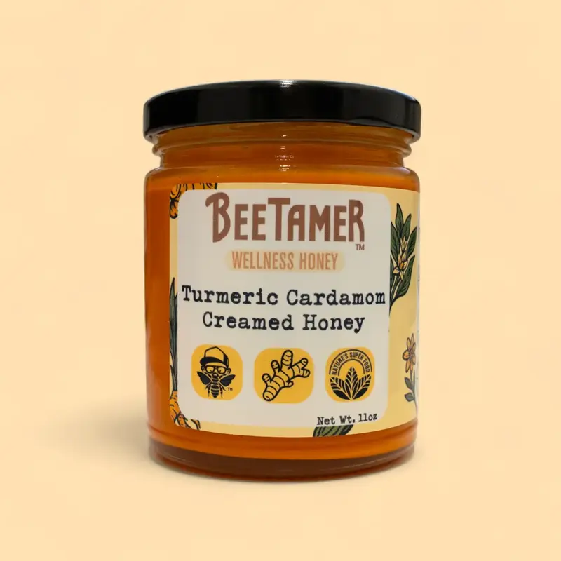 Turmeric Cardamom – Raw Creamed Honey with Turmeric Extract and Cardamom Spice 11oz
