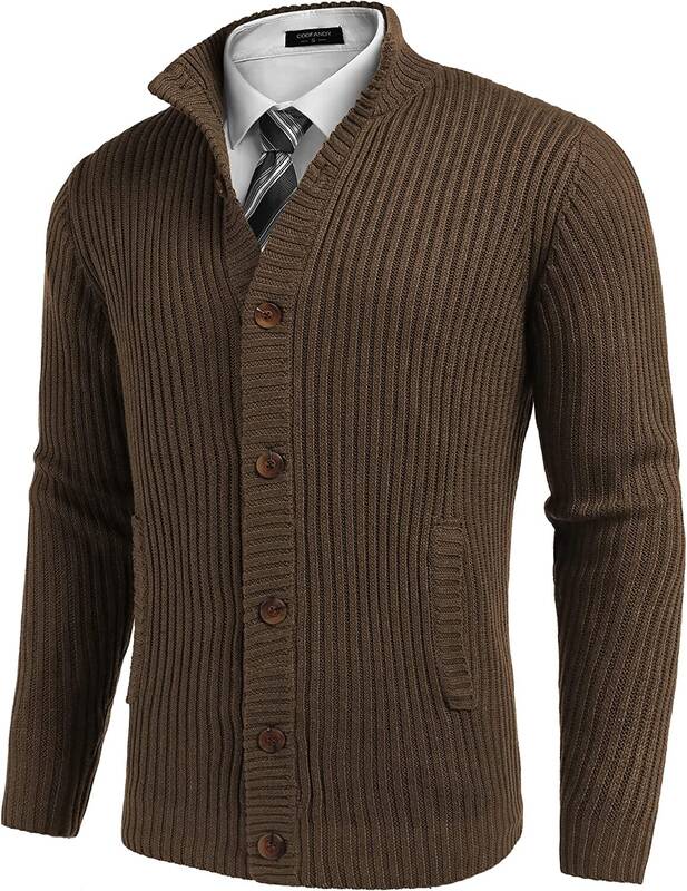 Stand Collar Button Down Sweaters (US Only), Brown / M