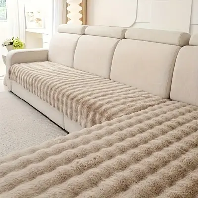 Solid Color Plush Sofa Cover, 2 Counts Non-slip Soft Comfortable Fabric Sofa Cushion Cover, Sofa Protector for Home Living Ro...