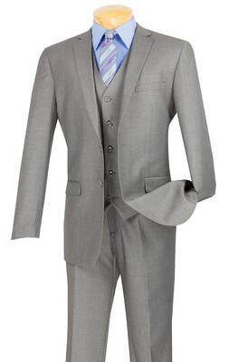 Vinci Men's Executive Style 3 Piece Slim Fit Suit with Flat Front Pants