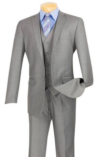 Vinci Men's Executive Style 3 Piece Slim Fit Suit with Flat Front Pants