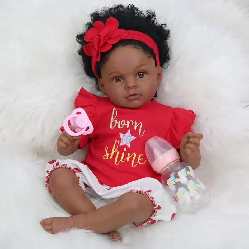 [WOOROY] Reborn Doll - Birthday & Christmas Gift, 18-20 Doll with Black & Brown Skin, African American Skin, All Soft Clo...
