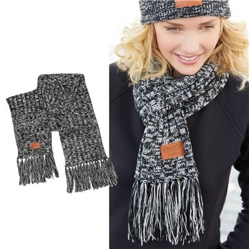 25 Promotional Leeman Heathered Knit Scarf - Acrylic & Leather ...