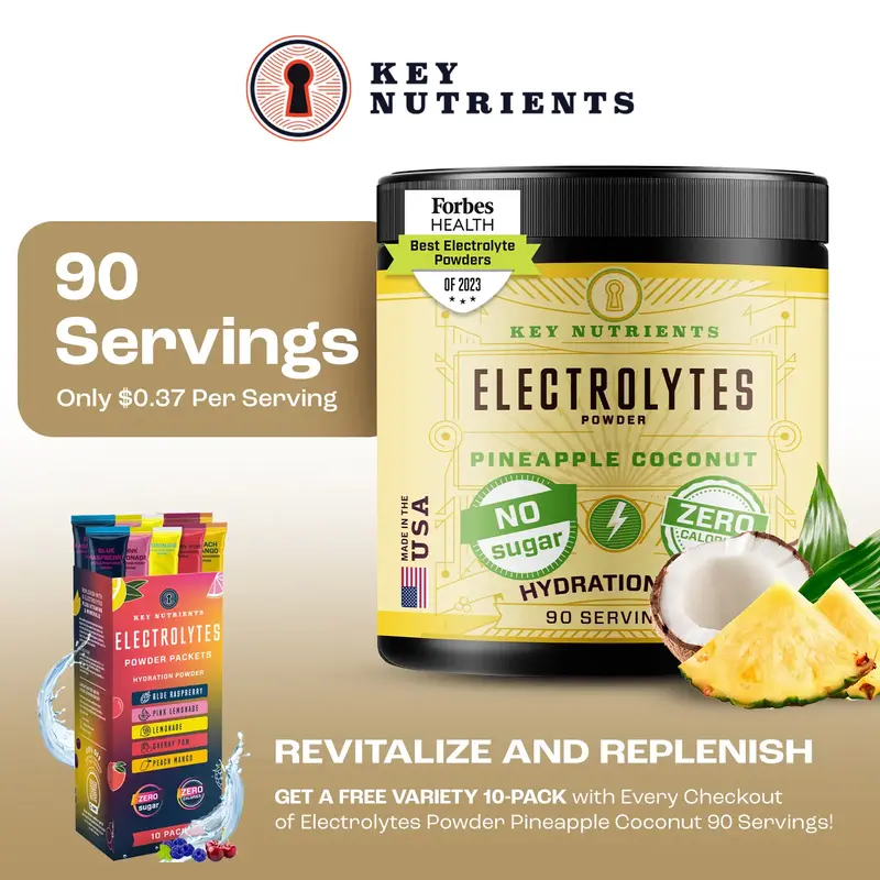 KEY NUTRIENTS Multivitamin Electrolytes Powder No Sugar - Tropical Pineapple Coconut Electrolyte Powder - Endurance & Energy ...