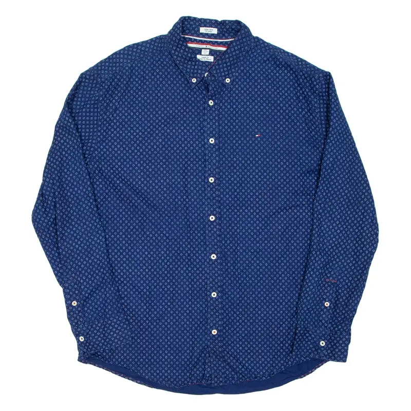 TOMMY HILFIGER Mens Shirt Blue Spotted Long Sleeve 2XL