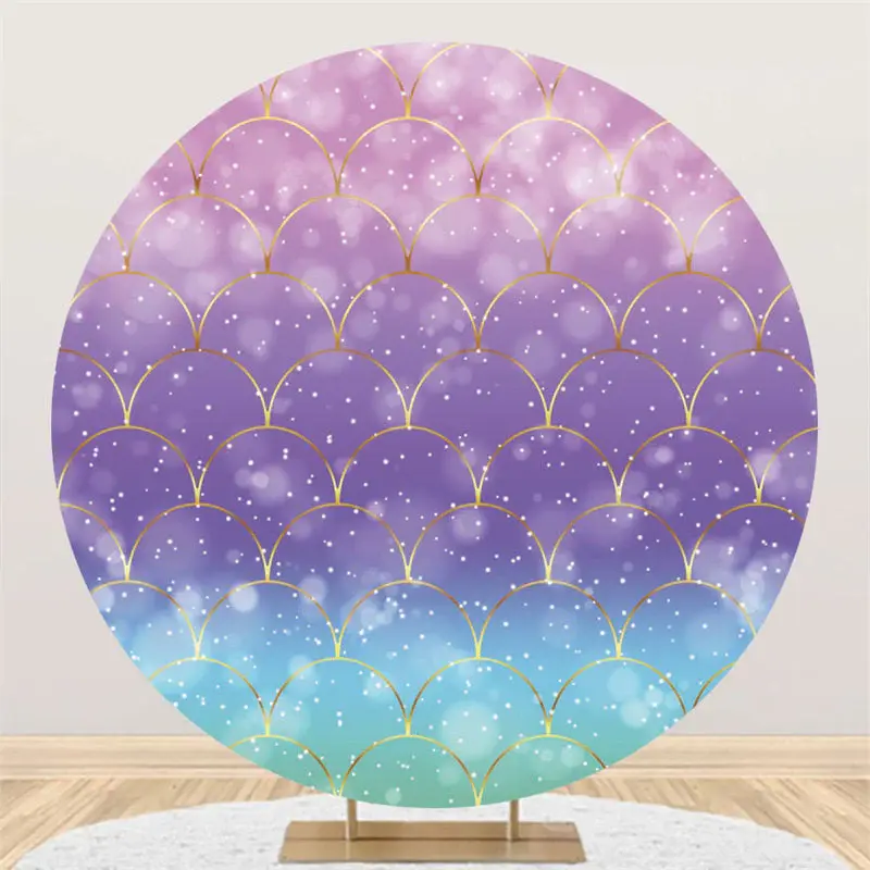 Aperturee Purple Blue Mermaid Scales Bokeh Circle Party Backdrop | Birthday Round Backdrop Cover | Circle Party Backdrop | Cu...