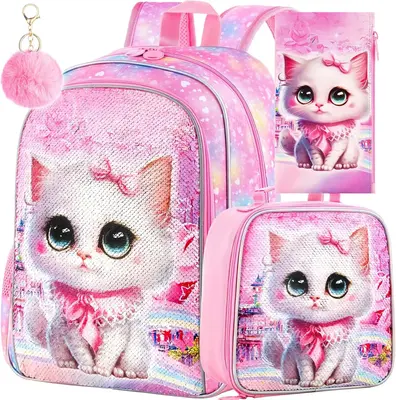 3PCS Cat Backpack for Girls, 16\