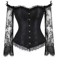 Renaissance Corset Top With Sleeves For Women 3/4 Corset Sleeve Plus Size Corsets  Renaissance Corset Strap Black Costumes Pr...