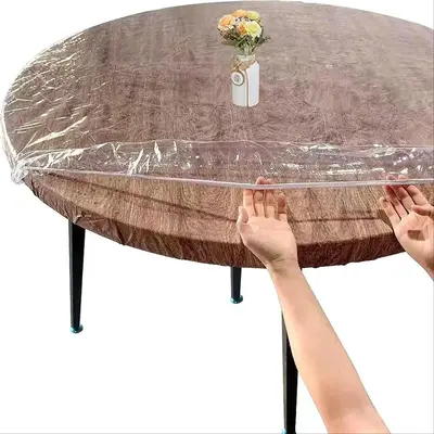 Round Transparent Vinyl Tablecloth, Waterproof Oil-proof Elastic Edge Design Table Cover, Table Linens for  Gatherings  Dinin...