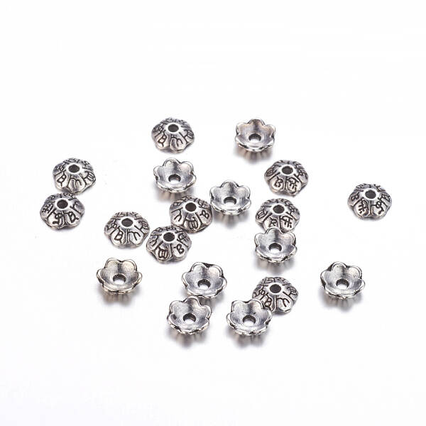 6-Petal Tibetan Style Alloy Flower Bead Caps
